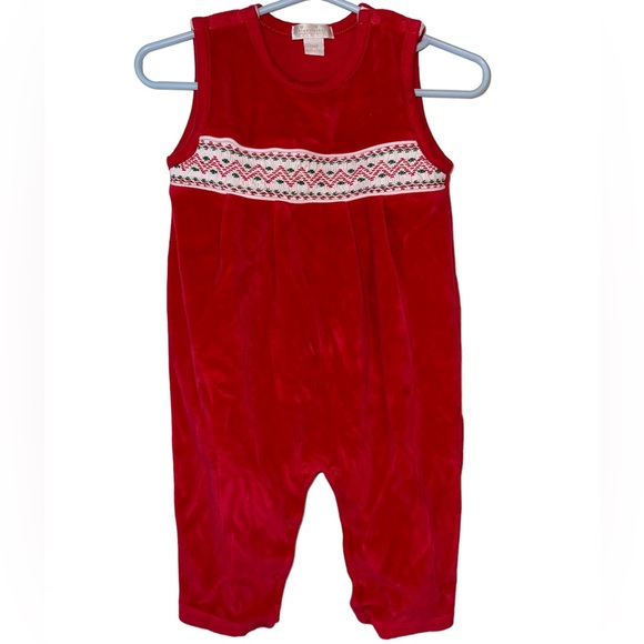 Kissy Kissy One Pieces Kissy Kissy Red Velour Smocked Overalls